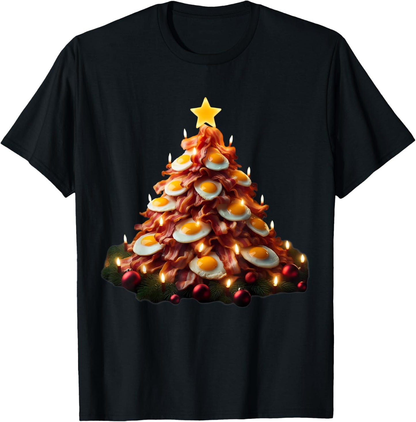 Bacon Christmas Tree With Eggs Carnivore Keto Meat Lover Fun T-Shirt - T-Shirt | Black