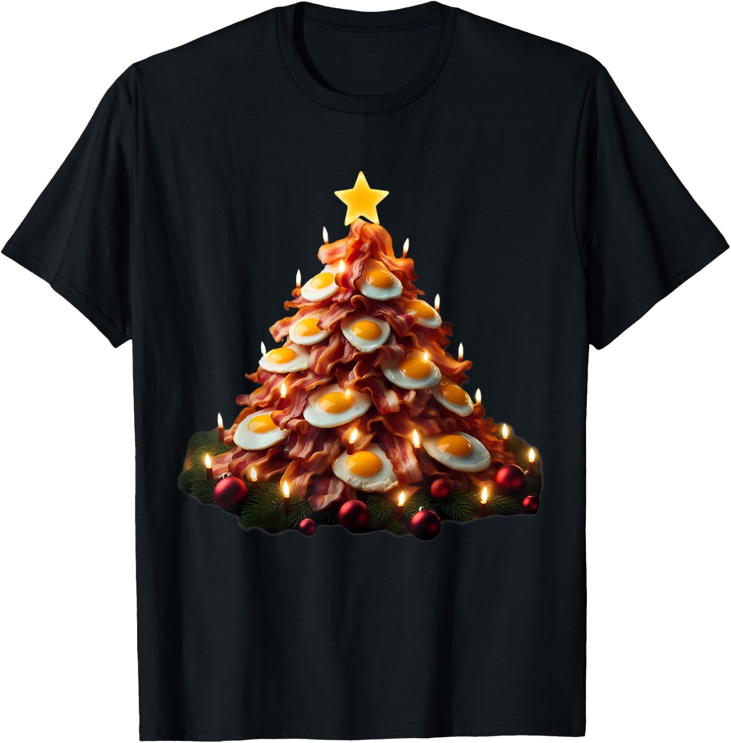 Bacon Christmas Tree With Eggs Carnivore Keto Meat Lover Fun T-Shirt - T-Shirt | Black