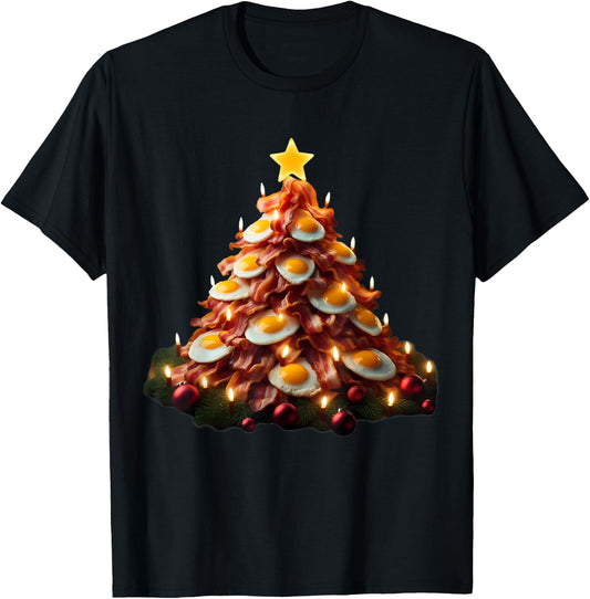 Bacon Christmas Tree With Eggs Carnivore Keto Meat Lover Fun T-Shirt - T-Shirt | Black