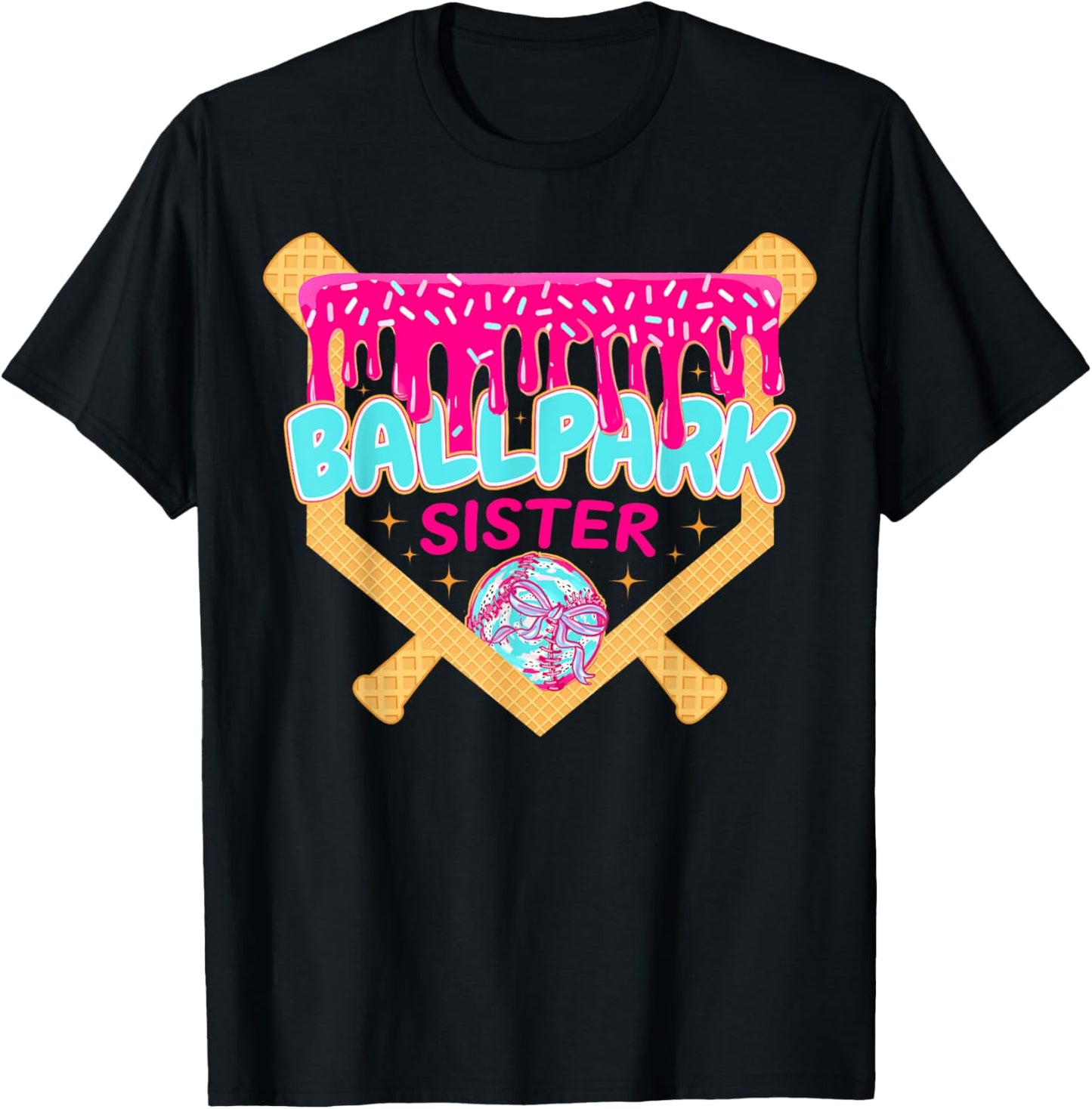 Baseball Drip Ballpark Sister Ice Cream Drip Tball Ball T-Shirt - T-Shirt | Black