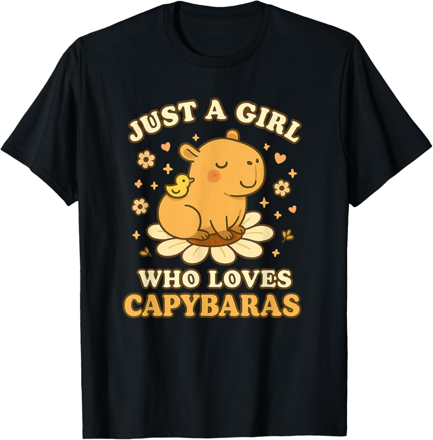Just A Girl Who Loves Capybaras Cute Kawaii Daisy T-Shirt - T-Shirt | Black