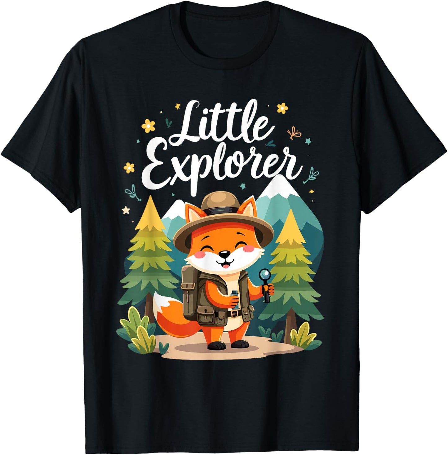 Little Explorer, Cute Fox Camping Hiking Children T-Shirt - T-Shirt | Black
