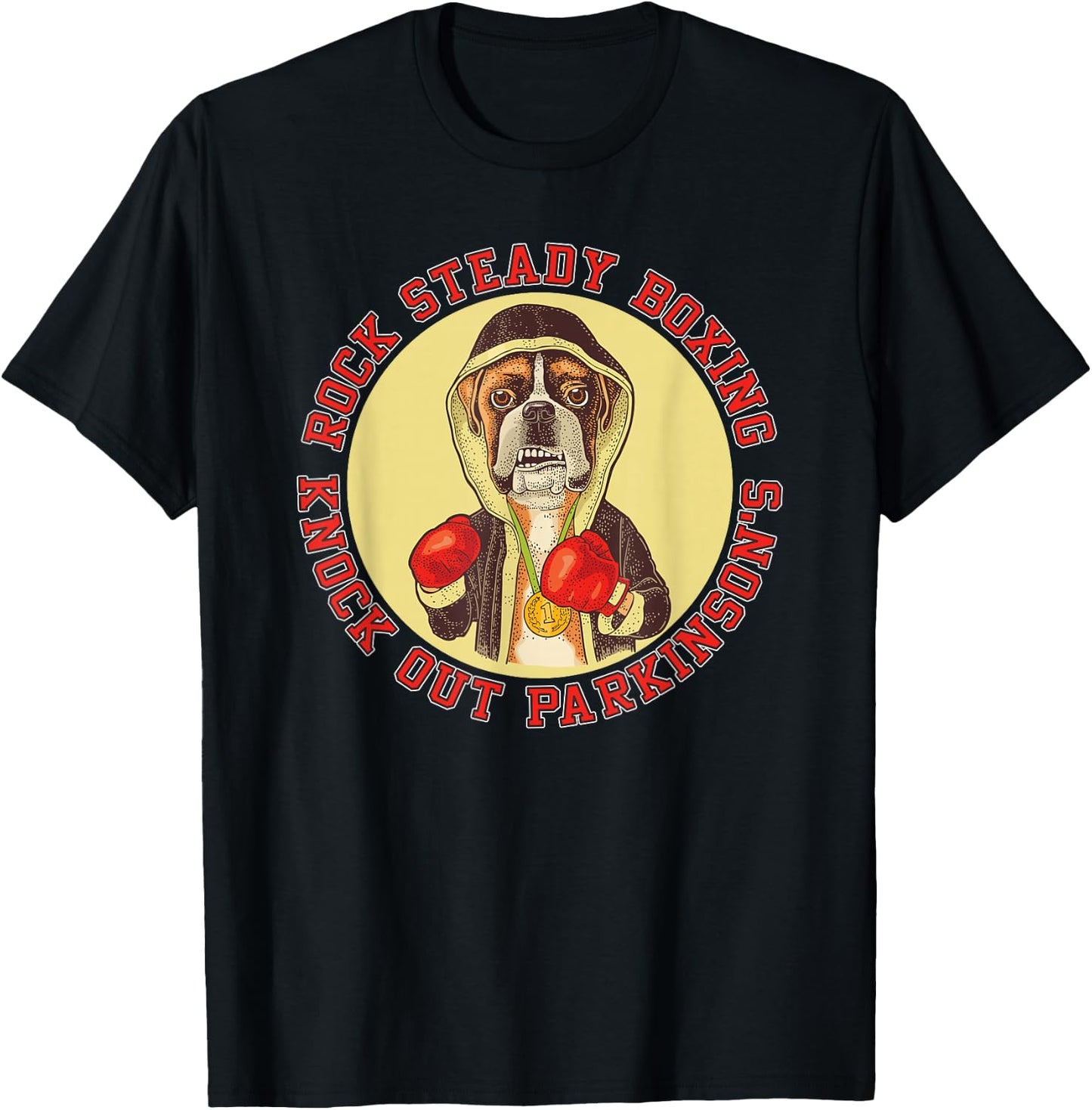 Rock Steady Boxing Parkinson's - Boxer Dog With Red Gloves T-Shirt - T-Shirt | Black