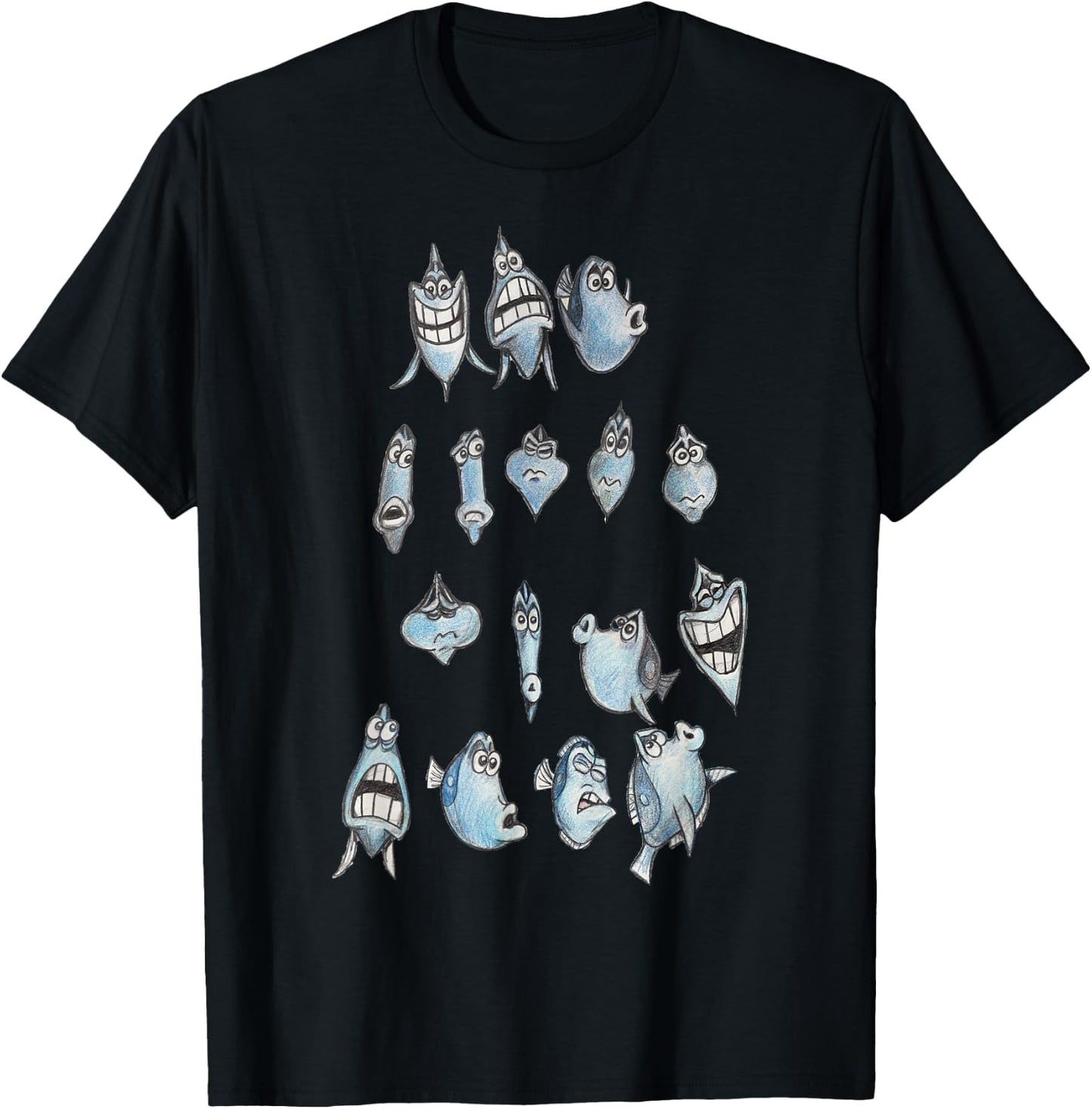 Disney Pixar Finding Nemo Dory Many Faces Silly Sketches T-Shirt - T-Shirt | Black