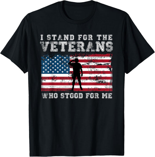 Veteran T Shirt I Stand Don't Kneel National Anthem T-Shirt - T-Shirt | Black