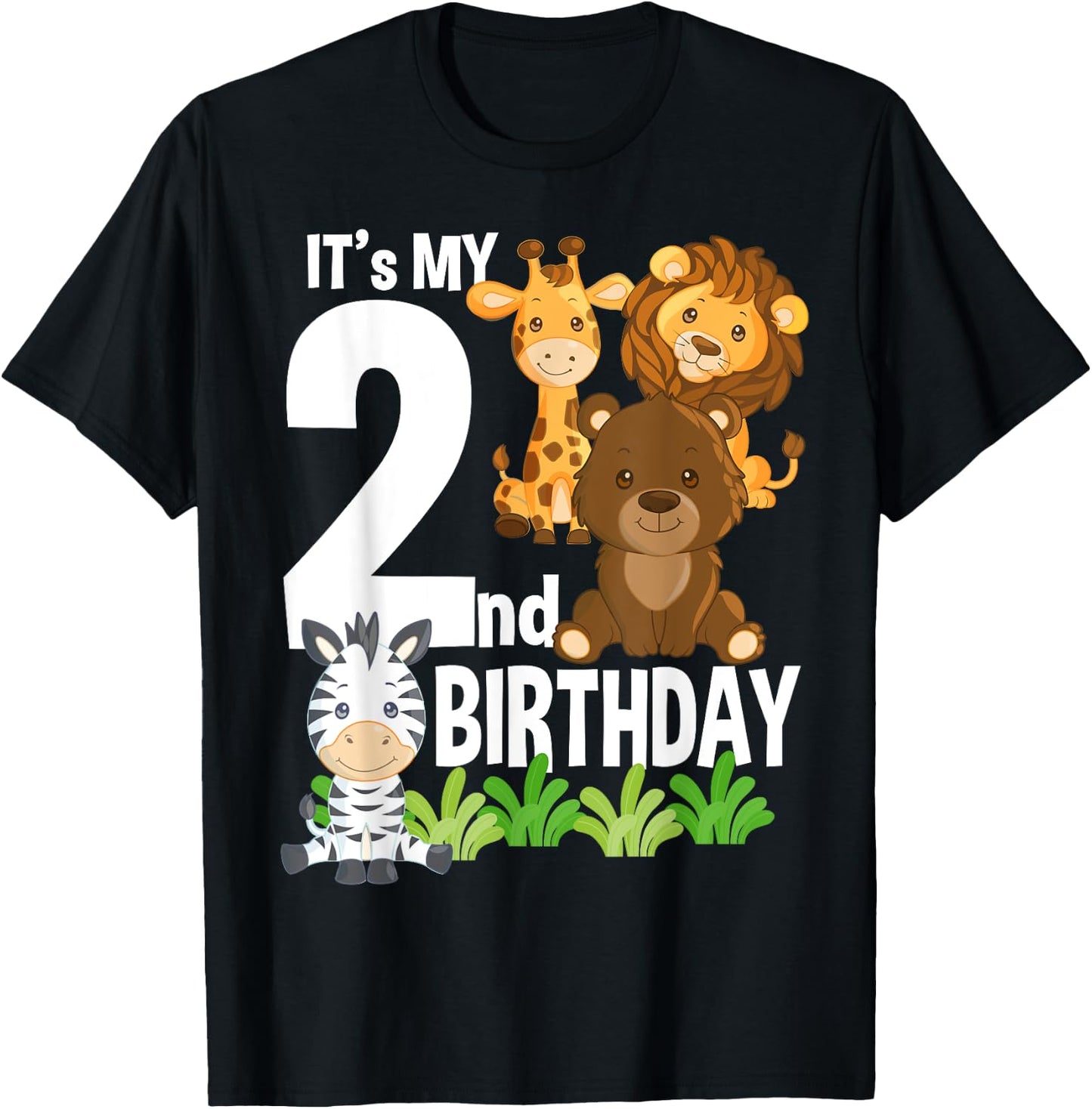 It's My 2nd Birthday Zoo Theme Birthday Safari Jungle Animal T-Shirt - T-Shirt | Black