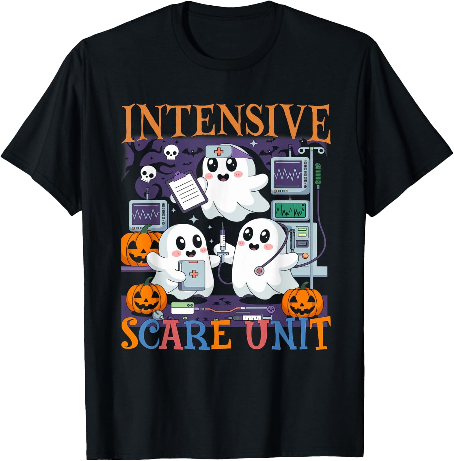 Halloween Intensive Care Scare Unit Ghost Nurse ICU Nursing T-Shirt - T-Shirt | Black