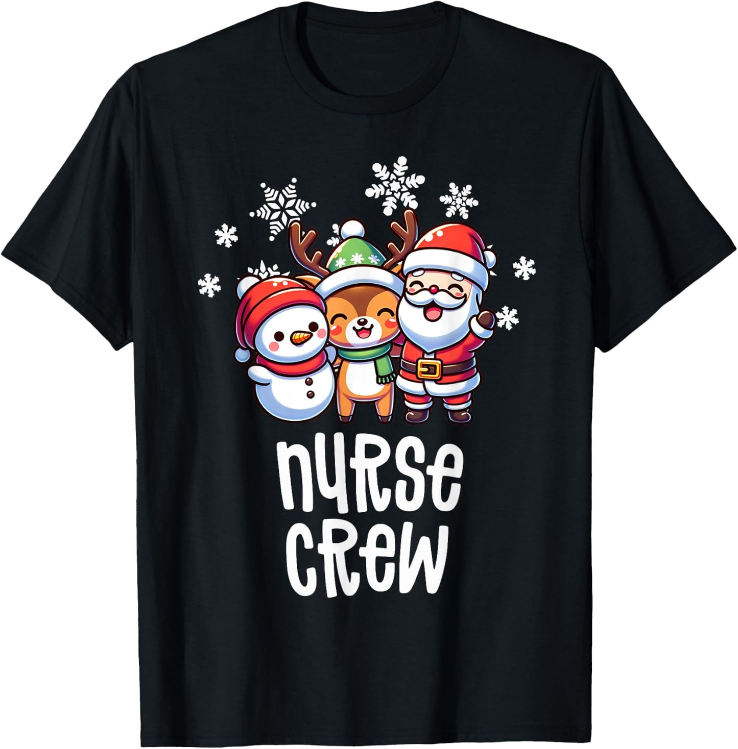Christmas Nurse Crew Santa Snowman Holiday RN NICU PICU T-Shirt - T-Shirt | Black