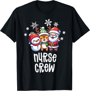 Christmas Nurse Crew Santa Snowman Holiday RN NICU PICU T-Shirt - T-Shirt | Black
