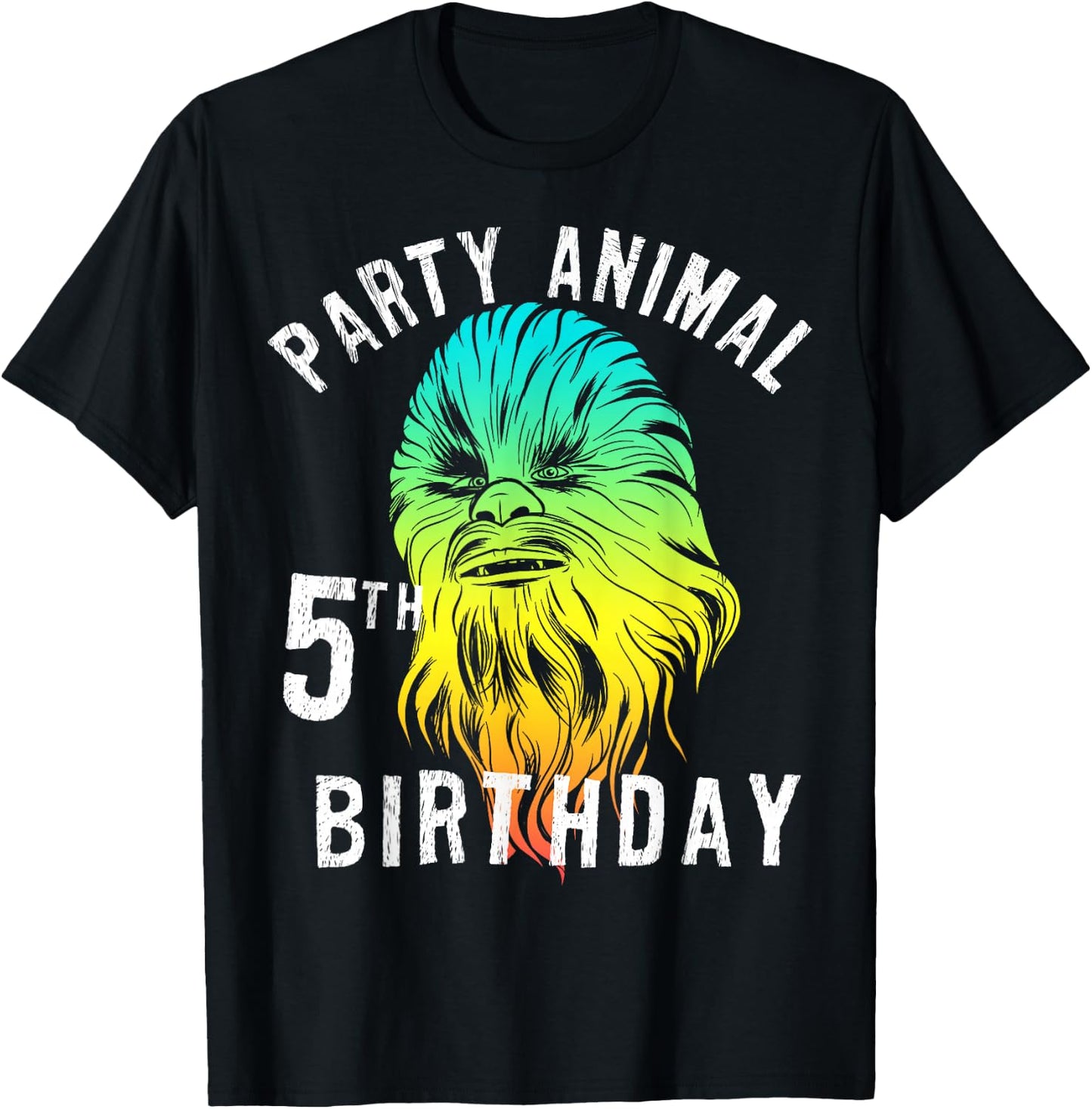 Star Wars Chewie Party Animal 5th Birthday Colorful Portrait T-Shirt - T-Shirt | Black