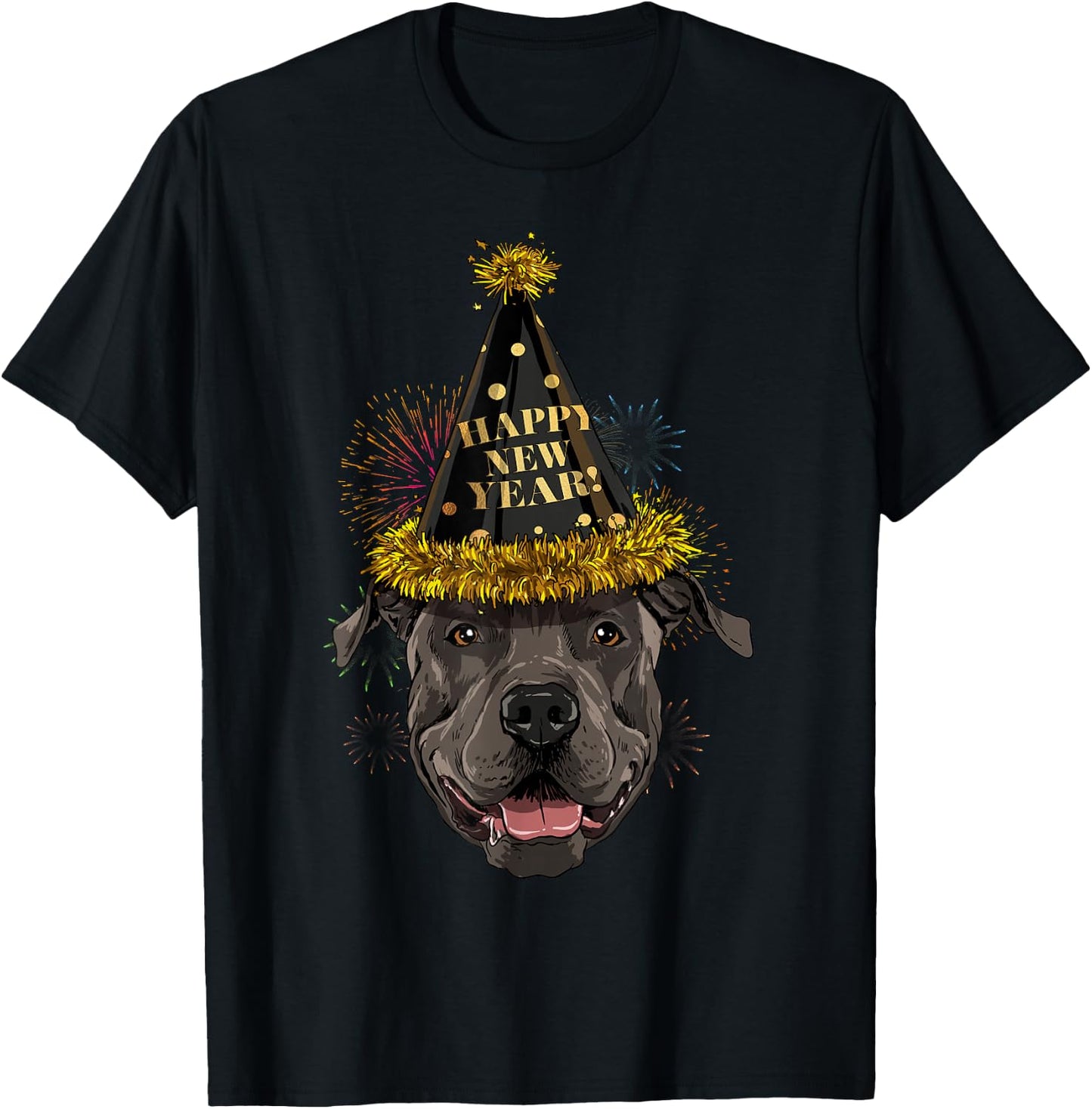 Pit Bull Happy New Year 2021 Dog New Years Eve Party T-Shirt - T-Shirt | Black