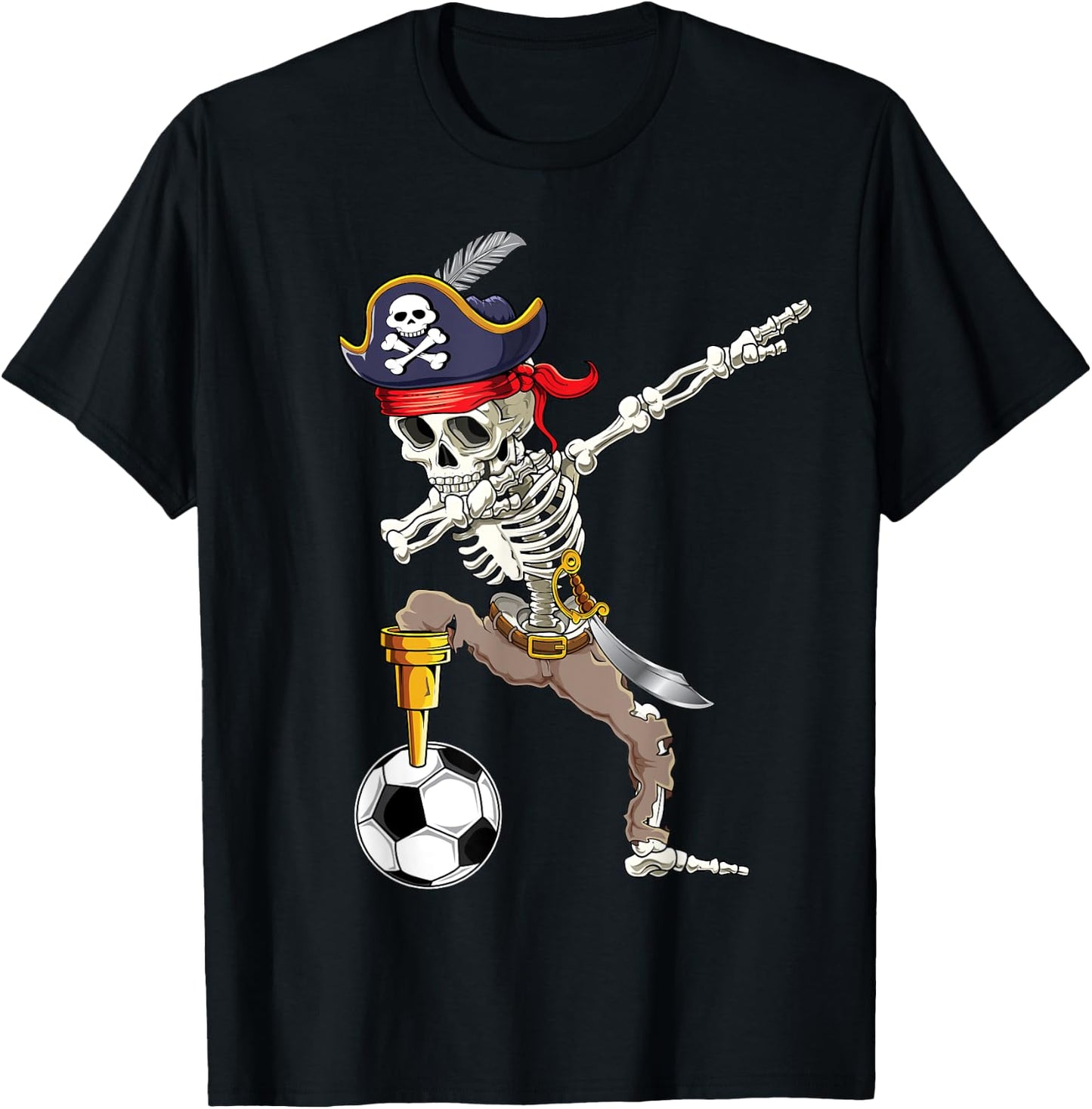 Dab Skeleton | Dabbing Skeleton Futbol Pirate Soccer Gifts T-Shirt - T-Shirt | Black