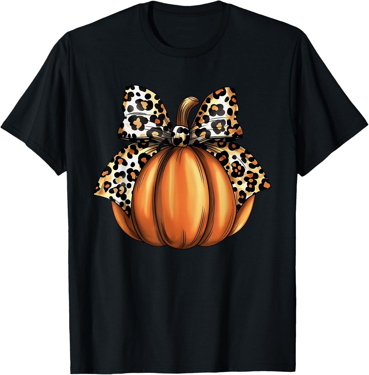 Pumpkin Leopard Coquette Bow Women Girls Kids Halloween T-Shirt - T-Shirt | Black