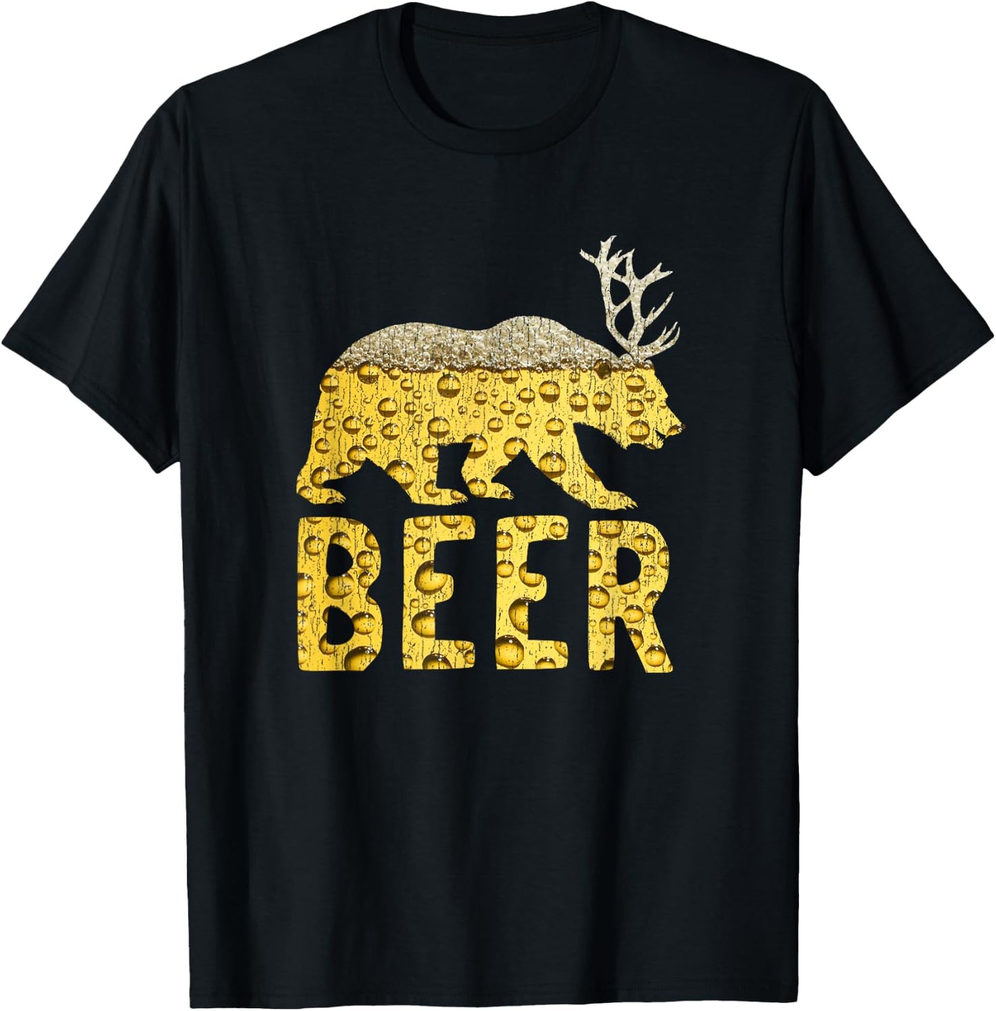 Beer Bubbles Bear+Deer=Beer Bear Antlers T-Shirt - T-Shirt | Black
