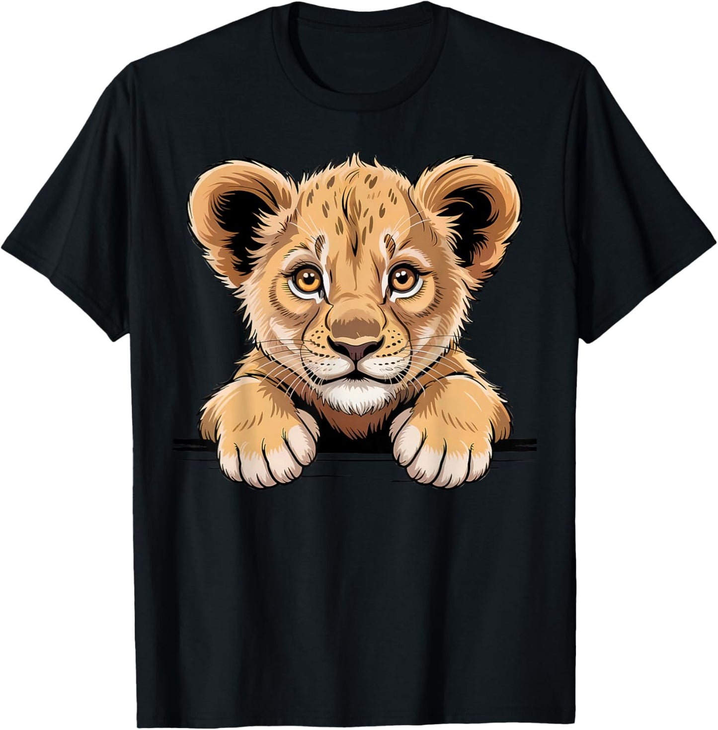 Cute Lion Cub Funny Peeking Pocket Wild Animal Lover T-Shirt - T-Shirt | Black