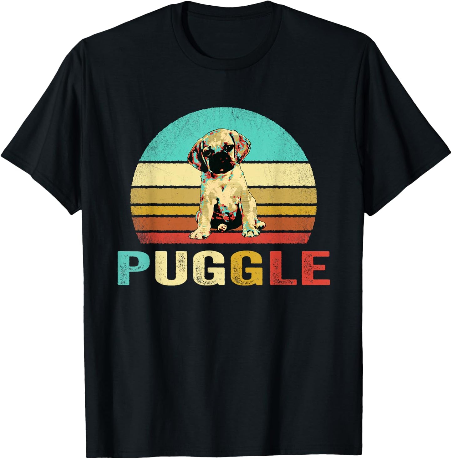 Vintage Puggle Shirt Dog Sunset T-Shirt - T-Shirt | Black