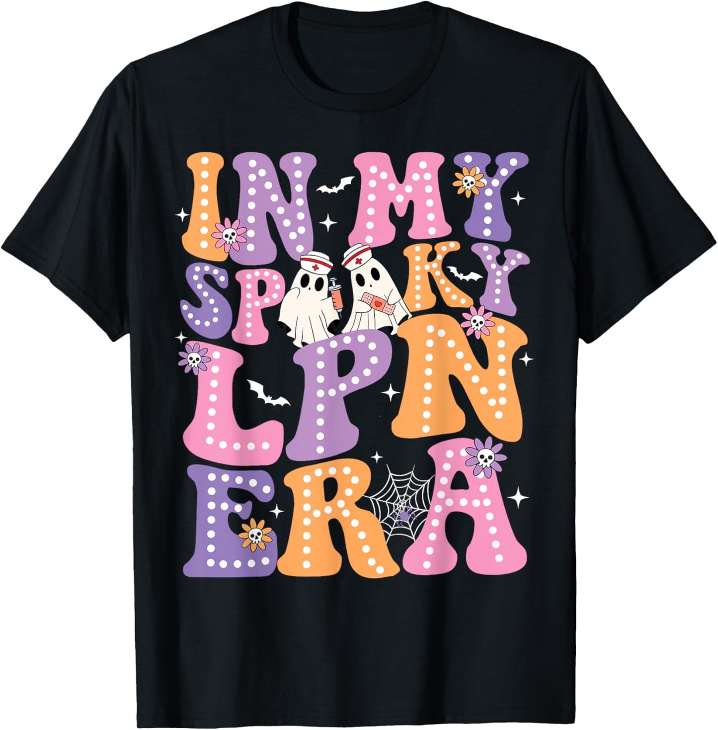 Groovy In My Spooky LPN Era Ghost Nurse Halloween Nursing T-Shirt - T-Shirt | Black
