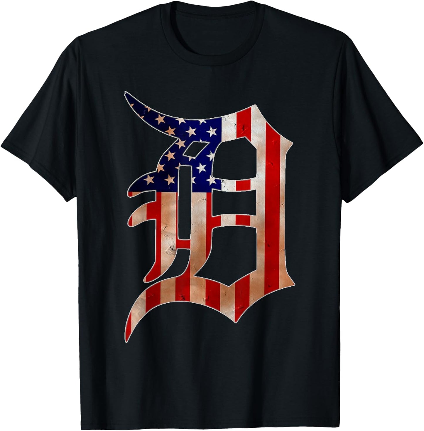 Detroit City American Flag Old English D T-Shirt - T-Shirt | Black