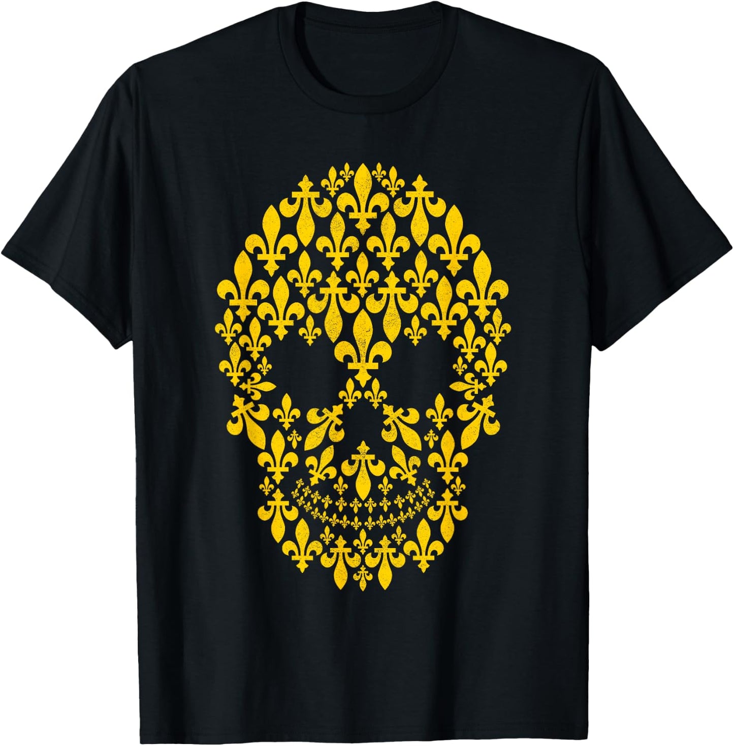 New Orleans Fleur de lis Skull Grunge Gold T-Shirt - T-Shirt | Black