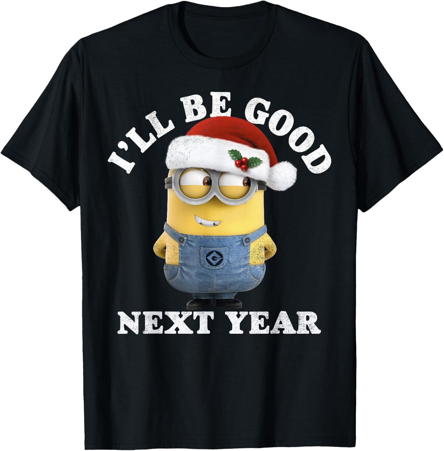 Despicable Me Minions Be Good Next Year Santa Hat T-Shirt - T-Shirt | Black