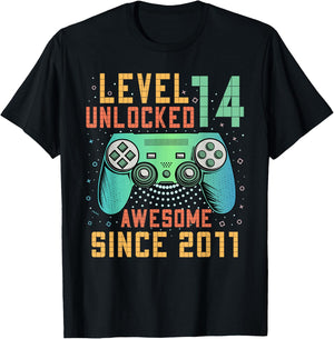 Level 14 Unlocked 14th Birthday 14 Year Old Boy Gifts Gaming T-Shirt - T-Shirt | Black