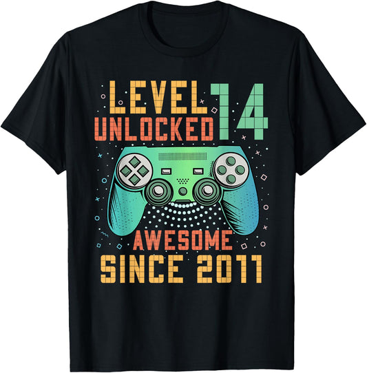Level 14 Unlocked 14th Birthday 14 Year Old Boy Gifts Gaming T-Shirt - T-Shirt | Black