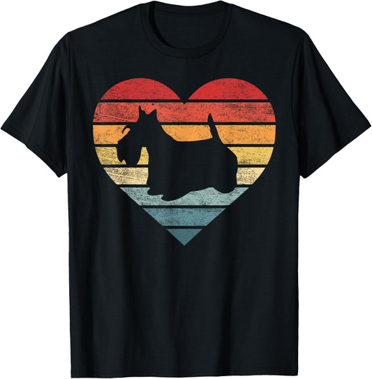 Scottish Terrier Lover Owner Gifts Retro Sunset Dog Mom Dad T-Shirt - T-Shirt | Black