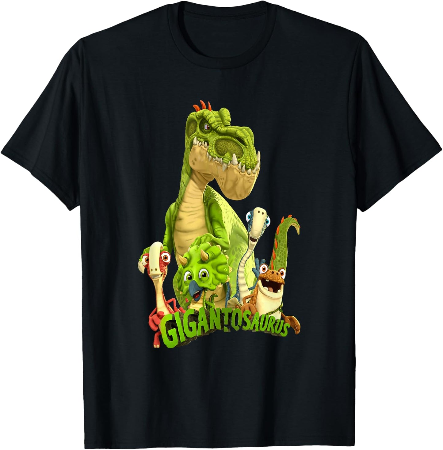 Gigantosaurus Logo with Giganto & The 4 Kid Dinos T-Shirt - T-Shirt | Black