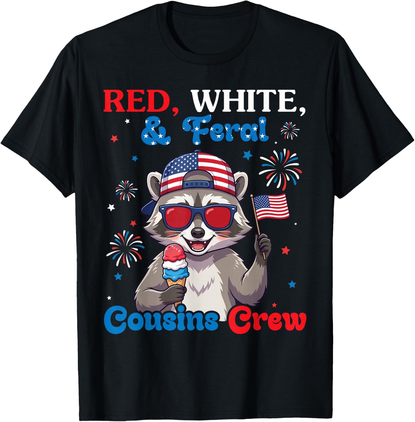 Red White Feral Cousins Crew Patriotic Raccoon July 4th Boys T-Shirt - T-Shirt | Black