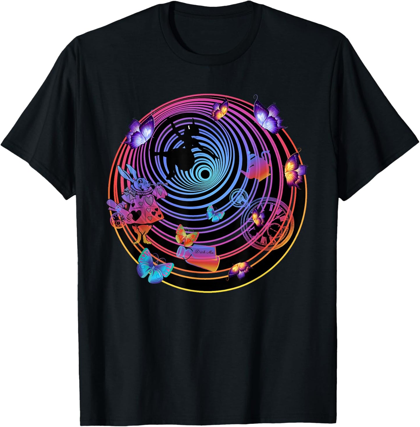 Down The Rabbit Hole - Alice In Wonderland T Shirt Design T-Shirt - T-Shirt | Black