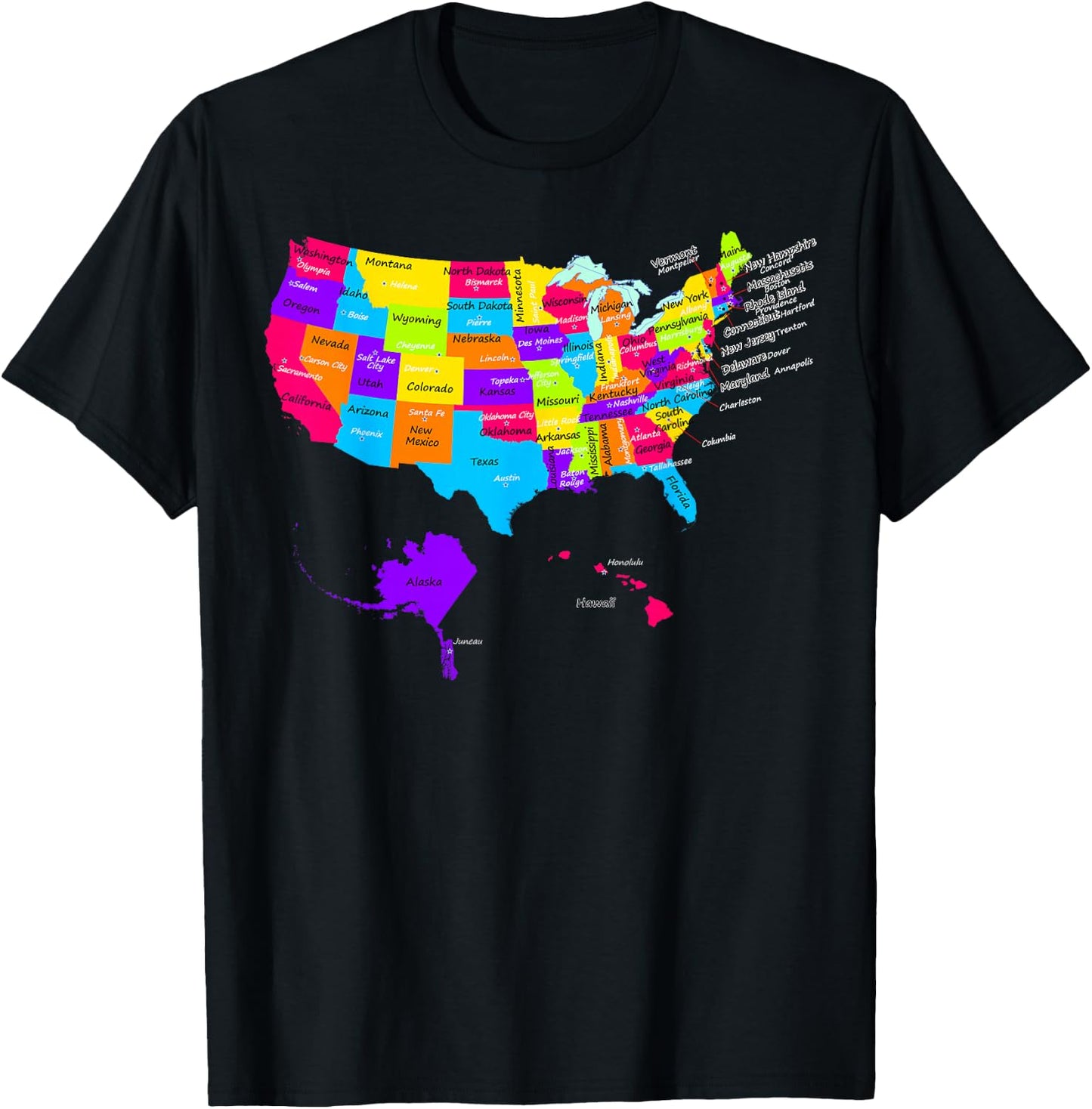 United States map with States and Capital Cities Shirt T-Shirt - T-Shirt | Black