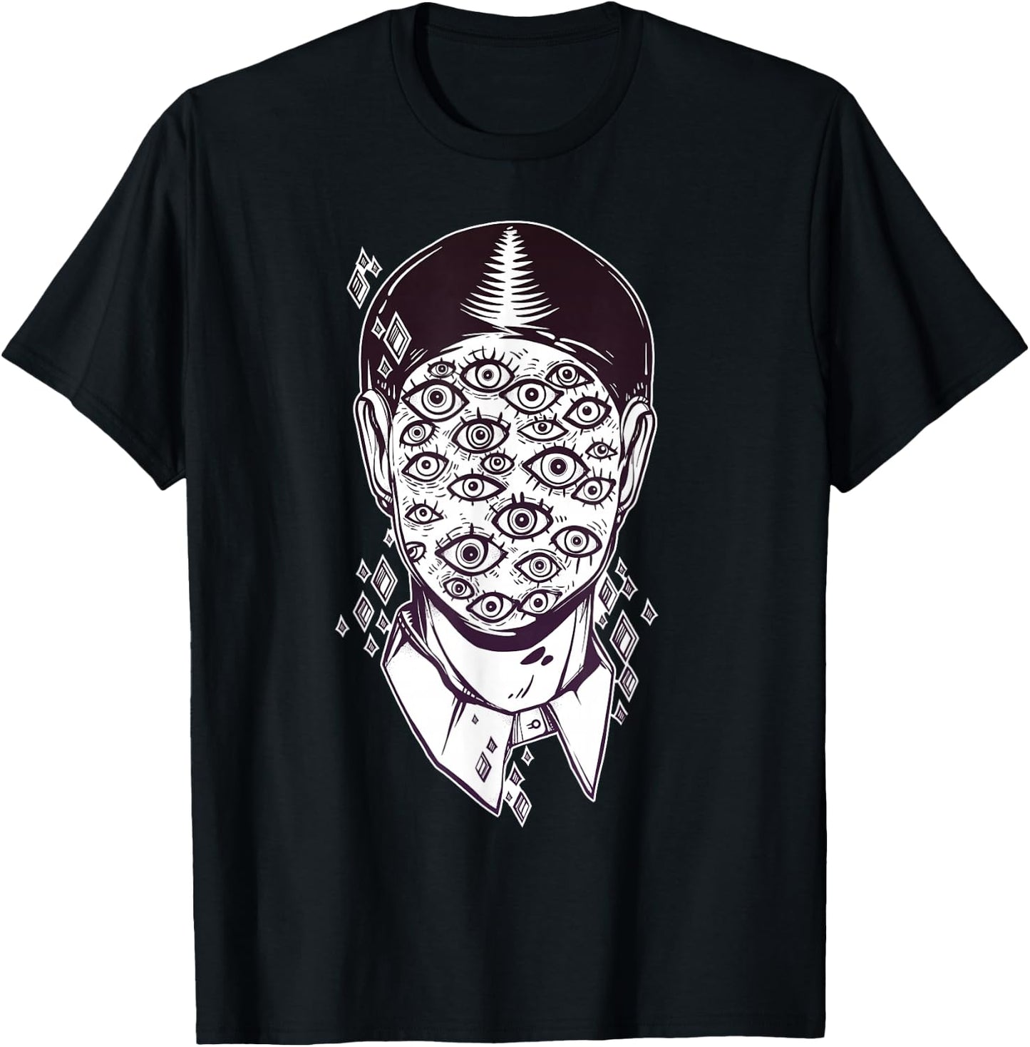Dali Surreal - Noir Retro Eyes on Face Tattoo Art T-Shirt - T-Shirt | Black