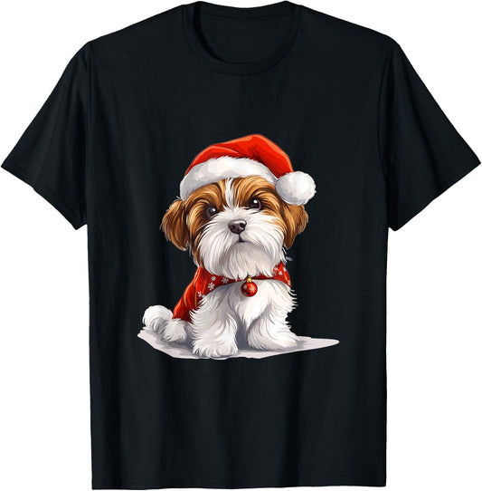 Cute Biewer Terrier Dog Christmas Merry X-mas Graphic T-Shirt - T-Shirt | Black