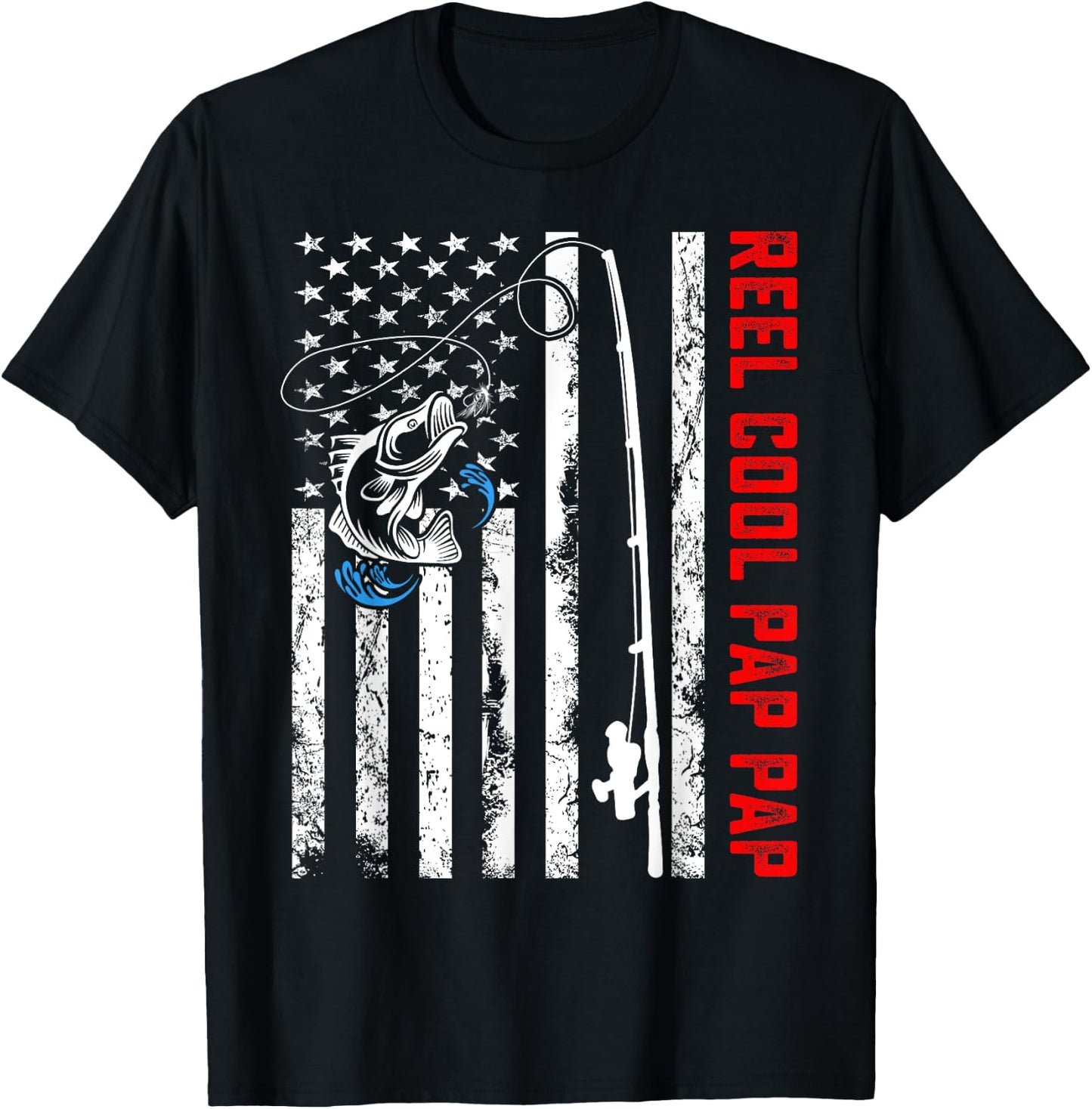 Reel Cool Pap Pap Shirt American Flag Fishing Birthday Gifts T-Shirt - T-Shirt | Black