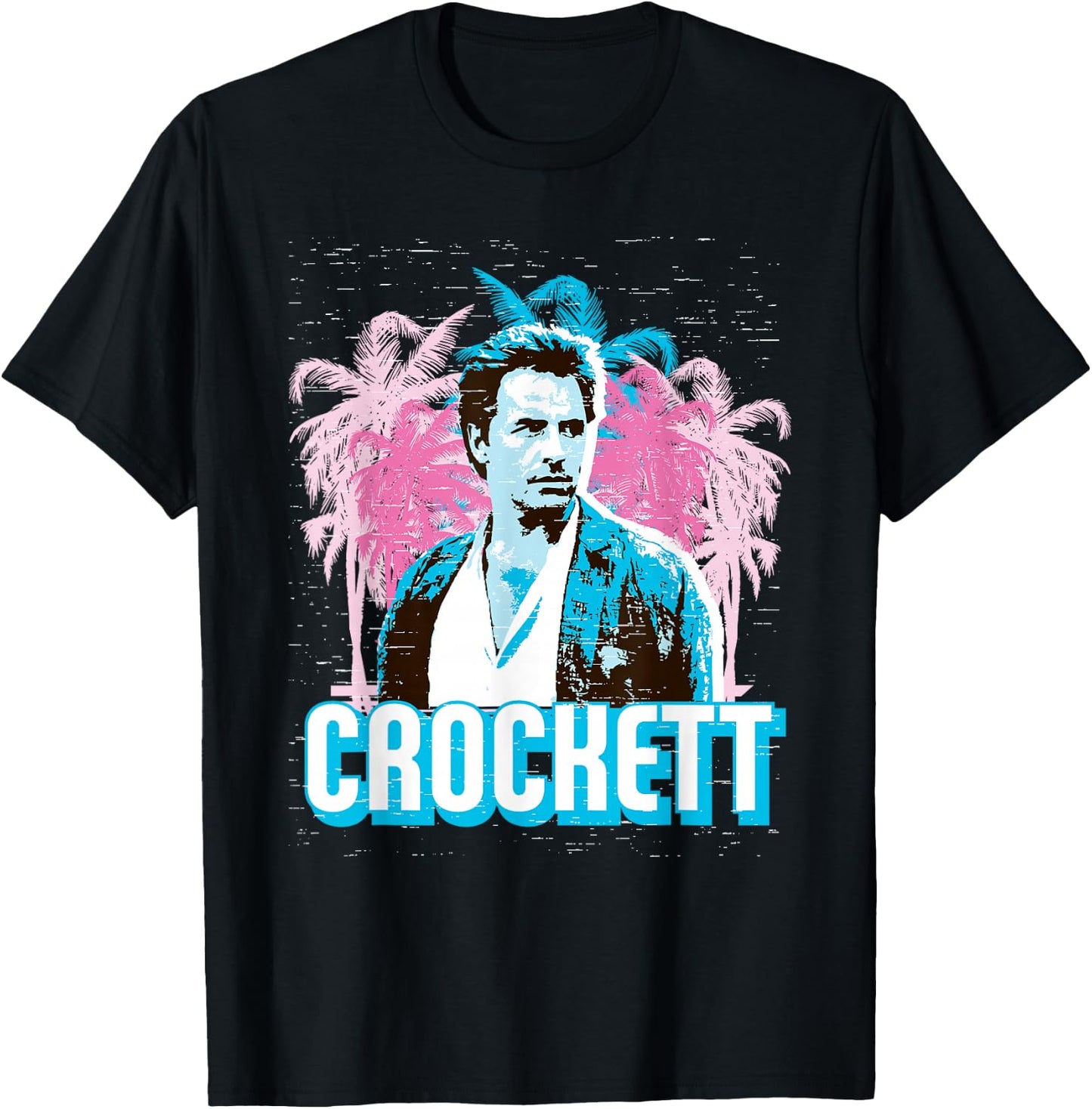 Miami Vice Crockett and Palm Tree Scenery T-Shirt - T-Shirt | Black