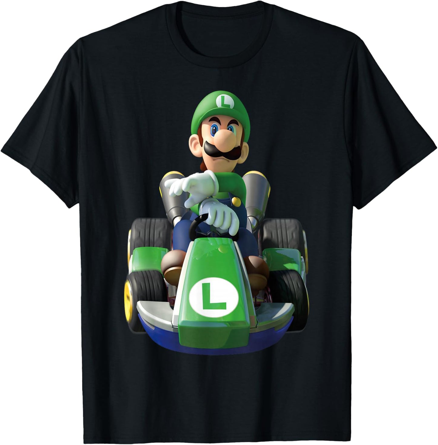 Nintendo Mario Kart Luigi Driving Fast Graphic T-Shirt - T-Shirt | Black