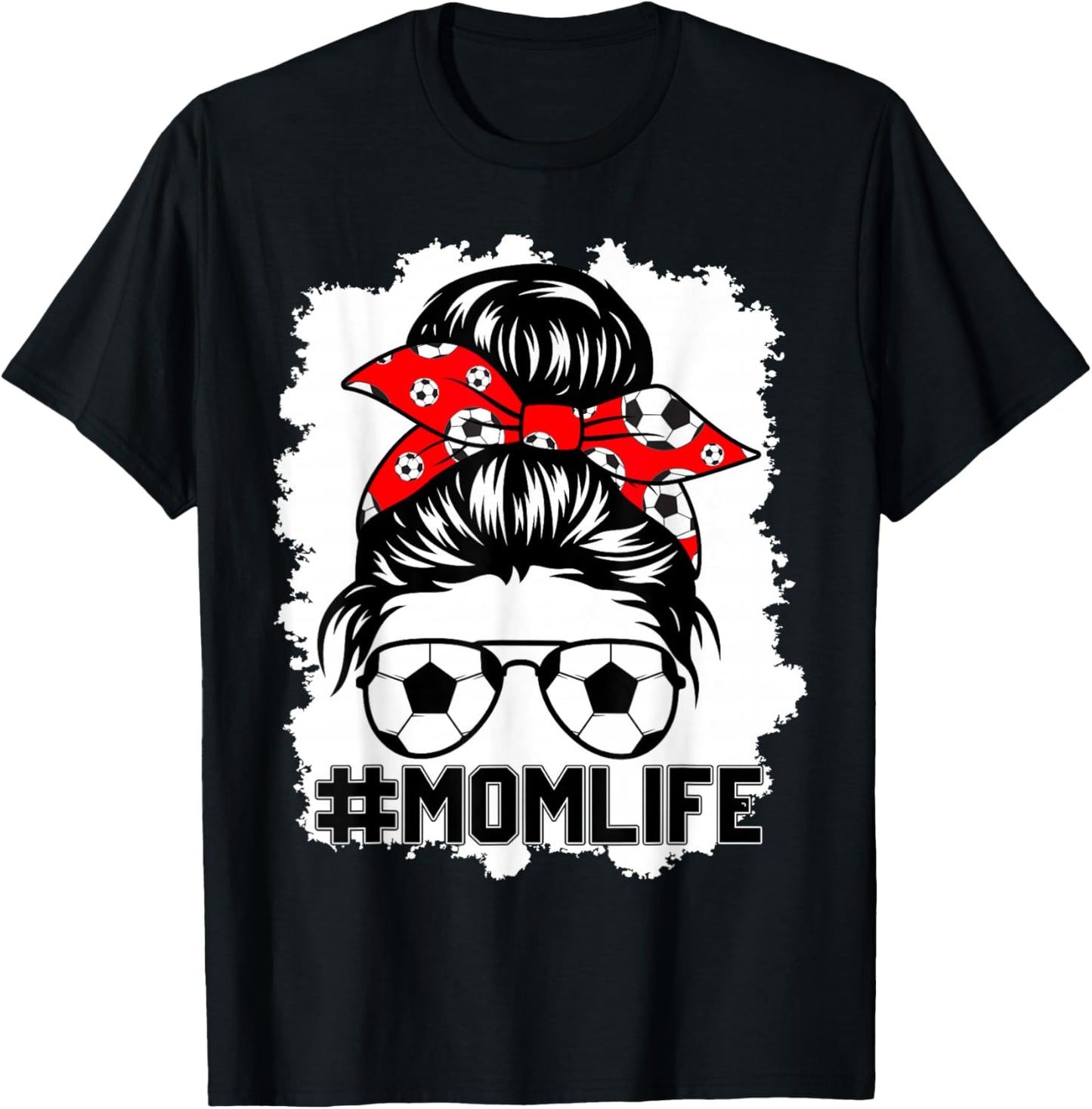 Soccer Mom Messy Bun Life Hair Glasses Mother's Day Women T-Shirt - T-Shirt | Black