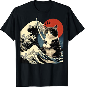 Japanese Cat Katana Japan Samurai T-Shirt - T-Shirt | Black
