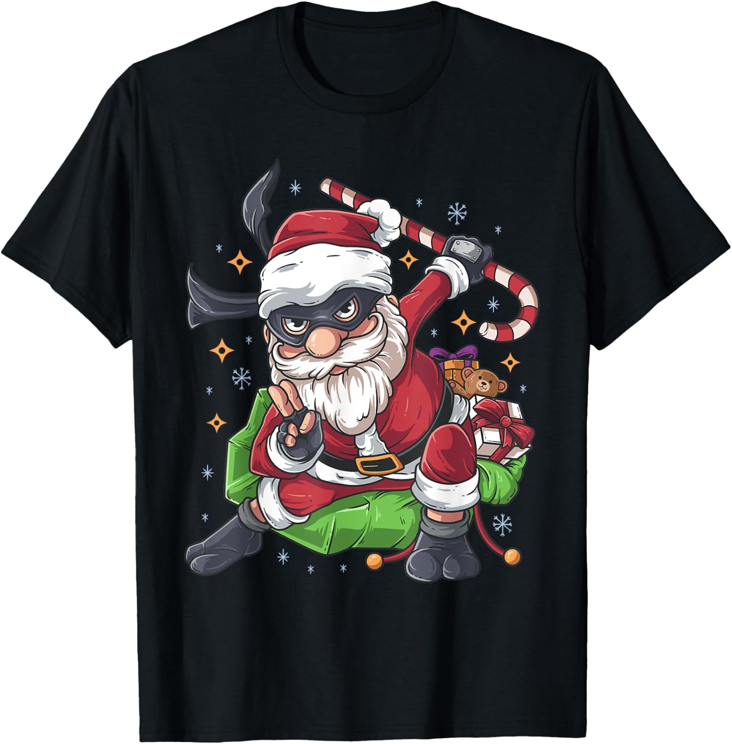 Ninja Santa Claus Candy Cane Funny Christmas Holiday T-Shirt - T-Shirt | Black