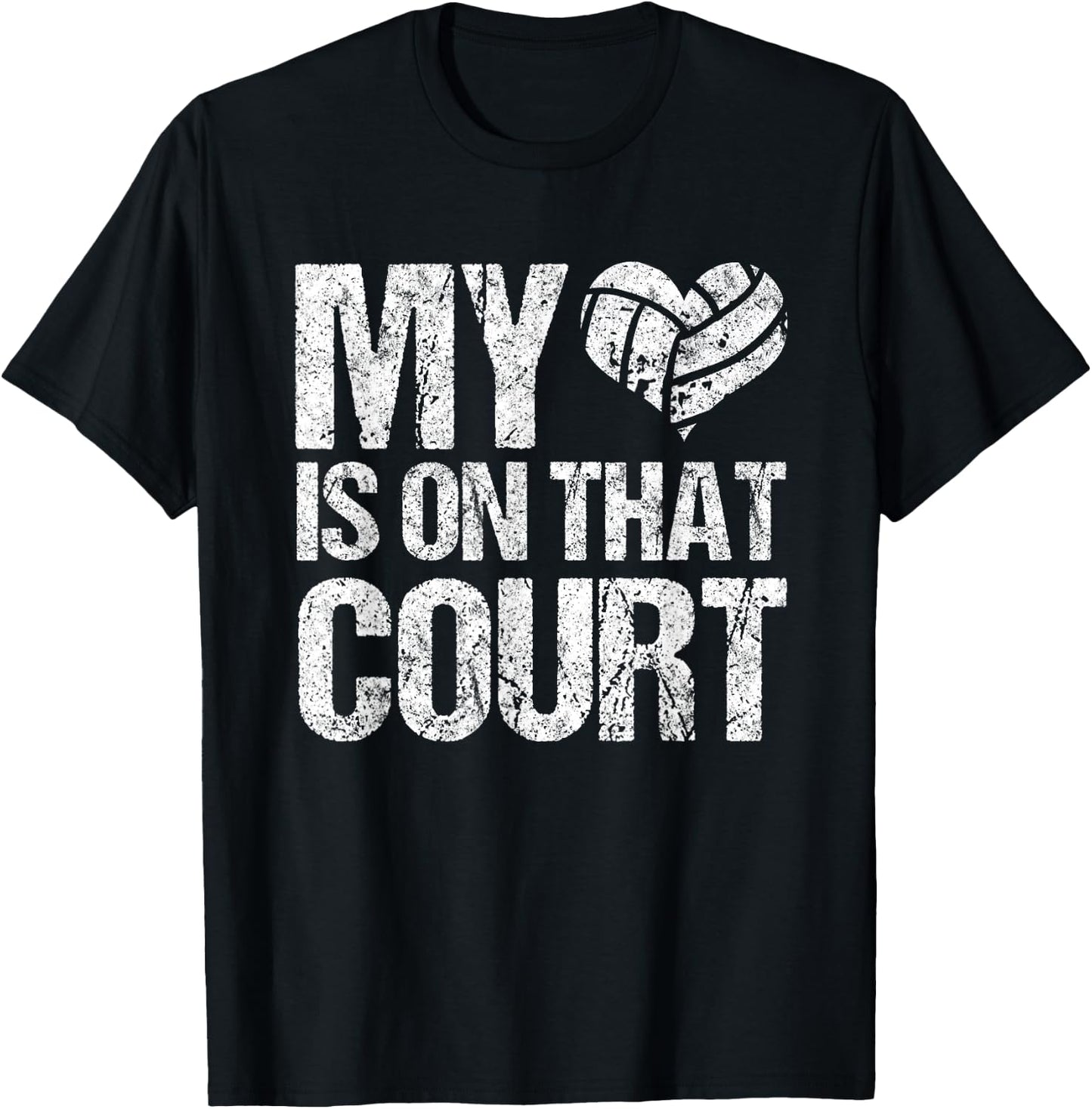 My Heart Is On That Court Vintage Volleyball Sports Mom T-Shirt - T-Shirt | Black