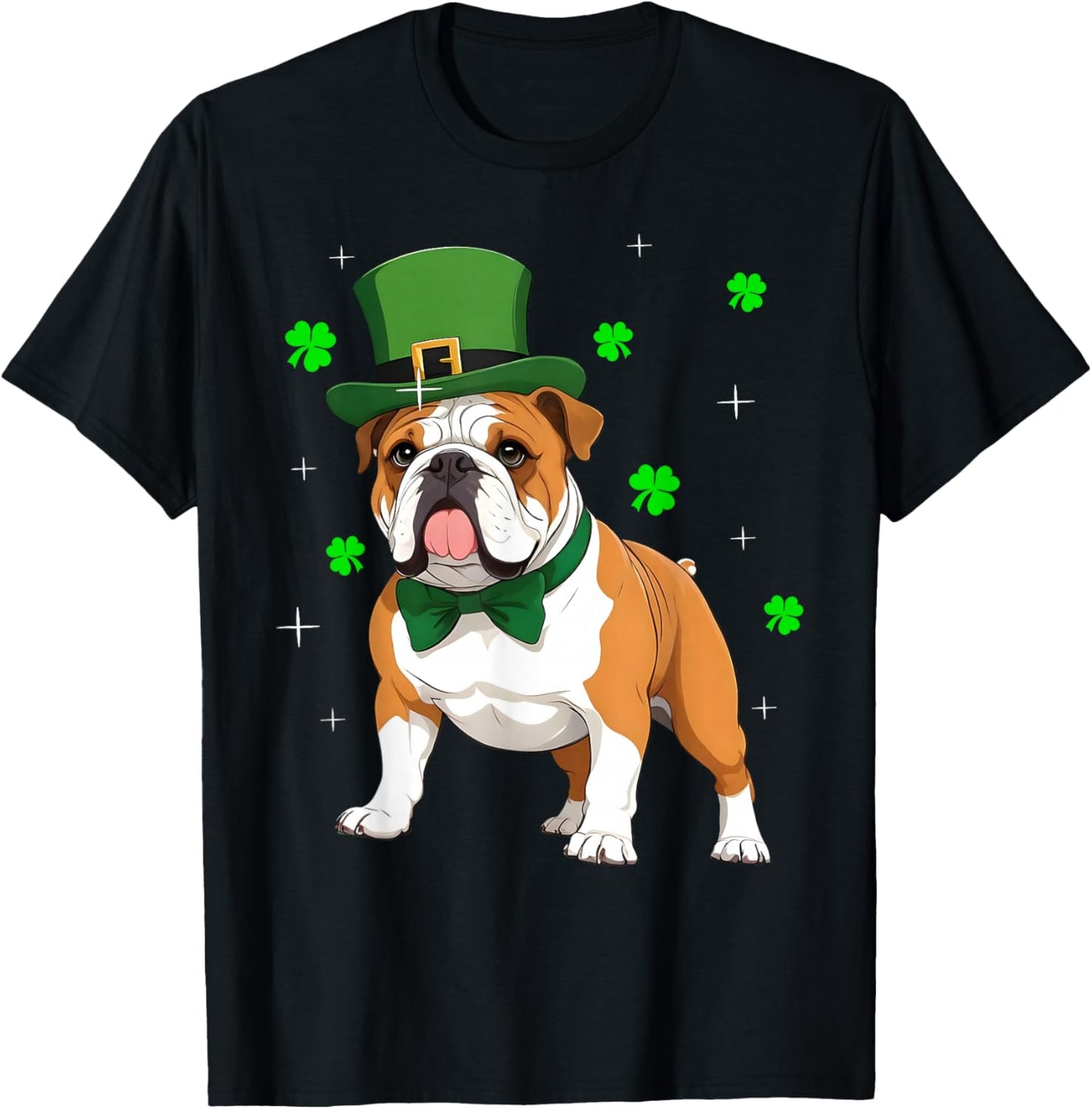 Shamrock Leprechaun Hat English Bulldog St Patrick's Day Men Women Kids T-Shirt - T-Shirt | Black