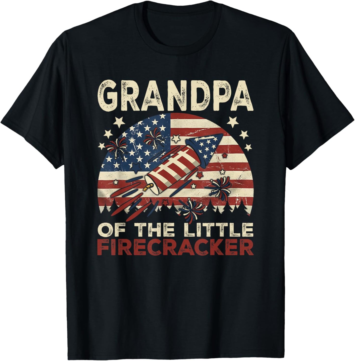 Grandpa of The Little Firecracker Fourth of July Birthday T-Shirt - T-Shirt | Black