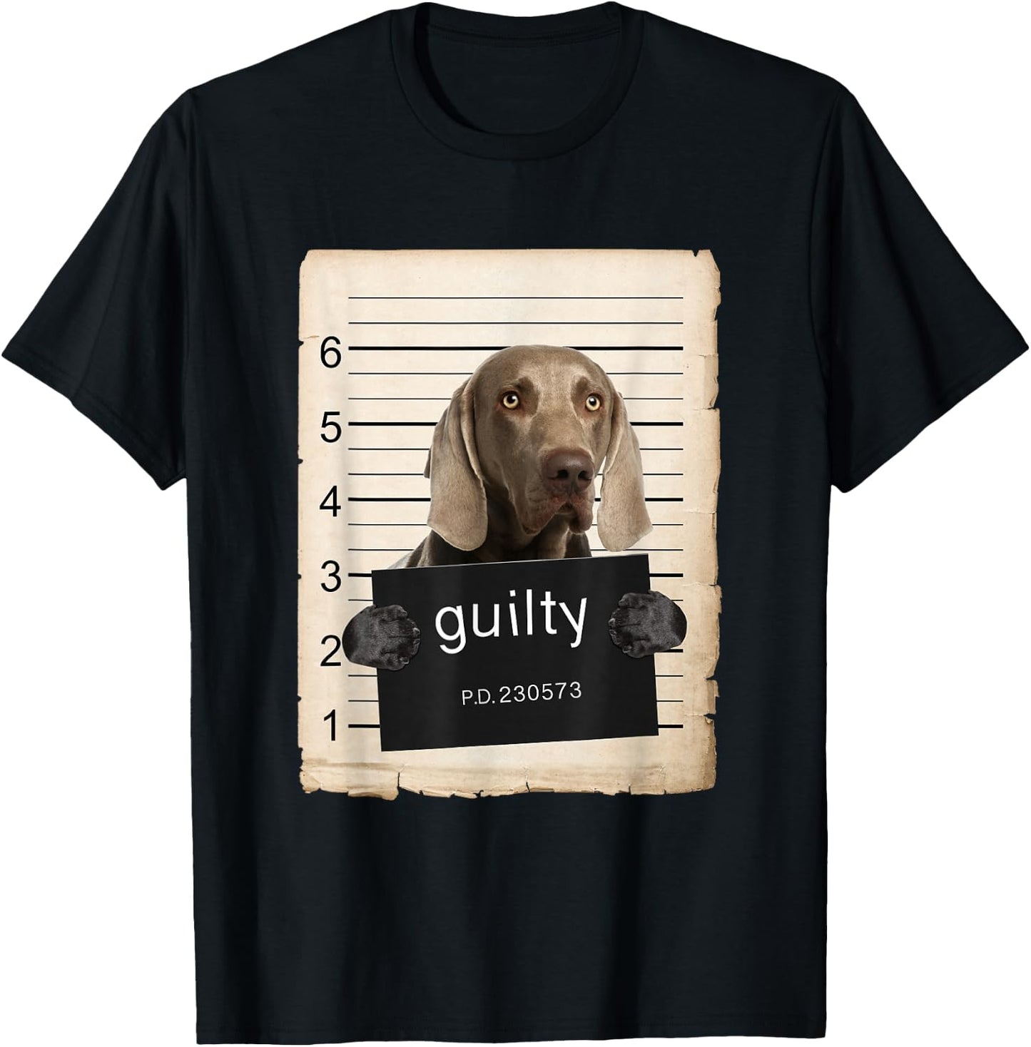 Weimaraner Dog Mug Shot Bad Dog T-Shirt - T-Shirt | Black
