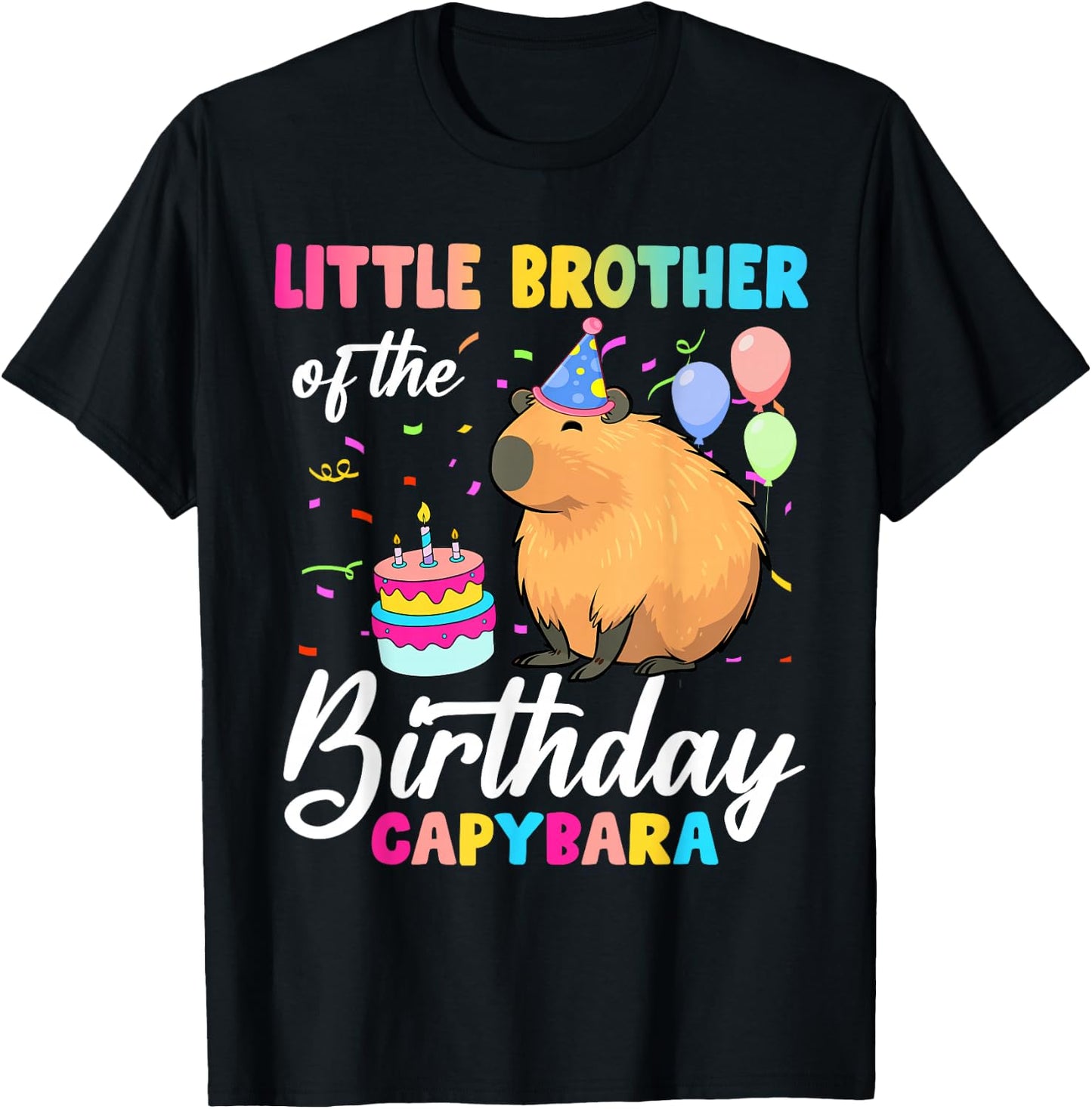 Little Brother Of The Birthday Capybara Girl Bday Party T-Shirt - T-Shirt | Black