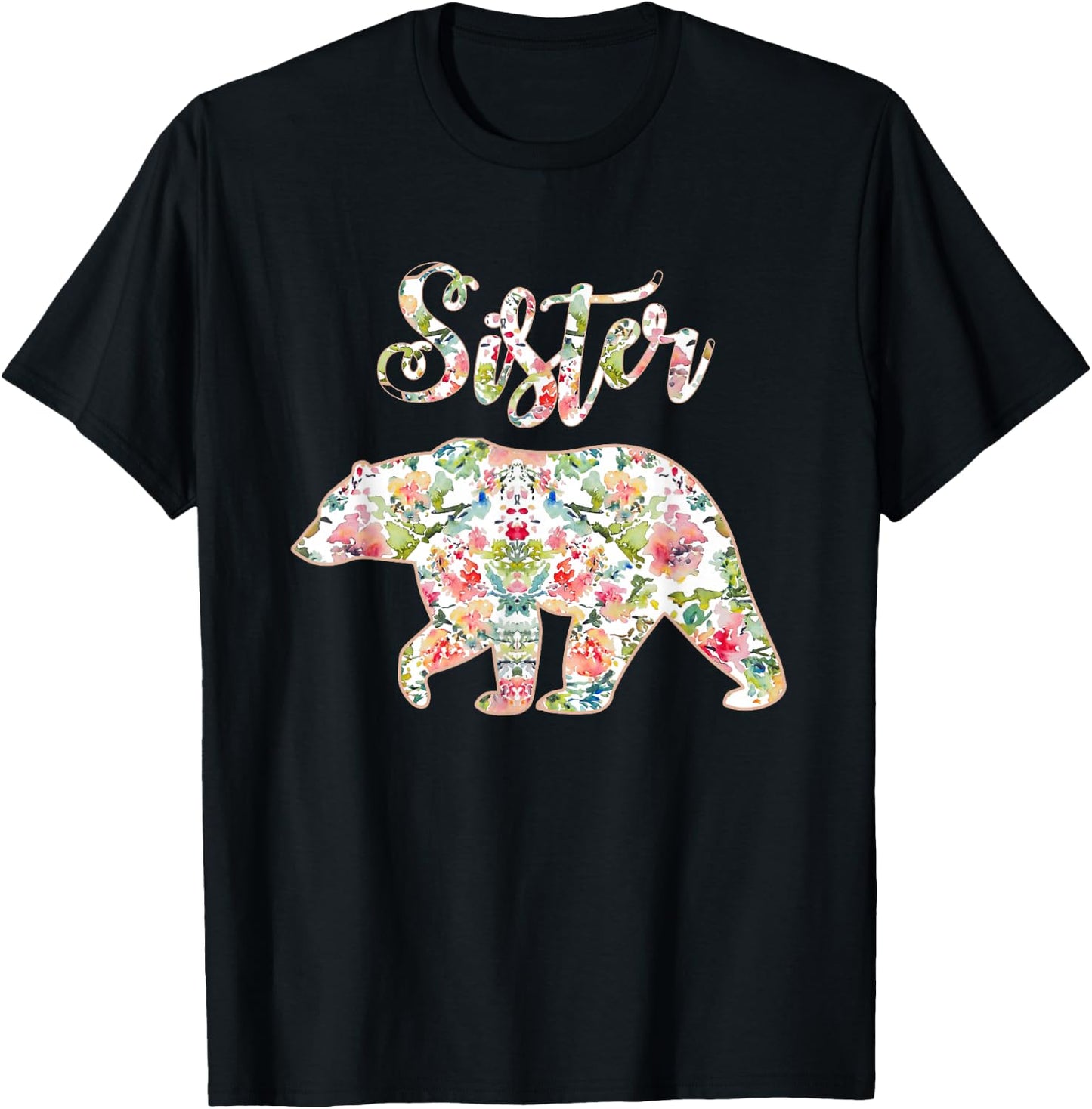 Floral Sister Bear Shirt, Sister, Matching Mom and Daughter T-Shirt - T-Shirt | Black