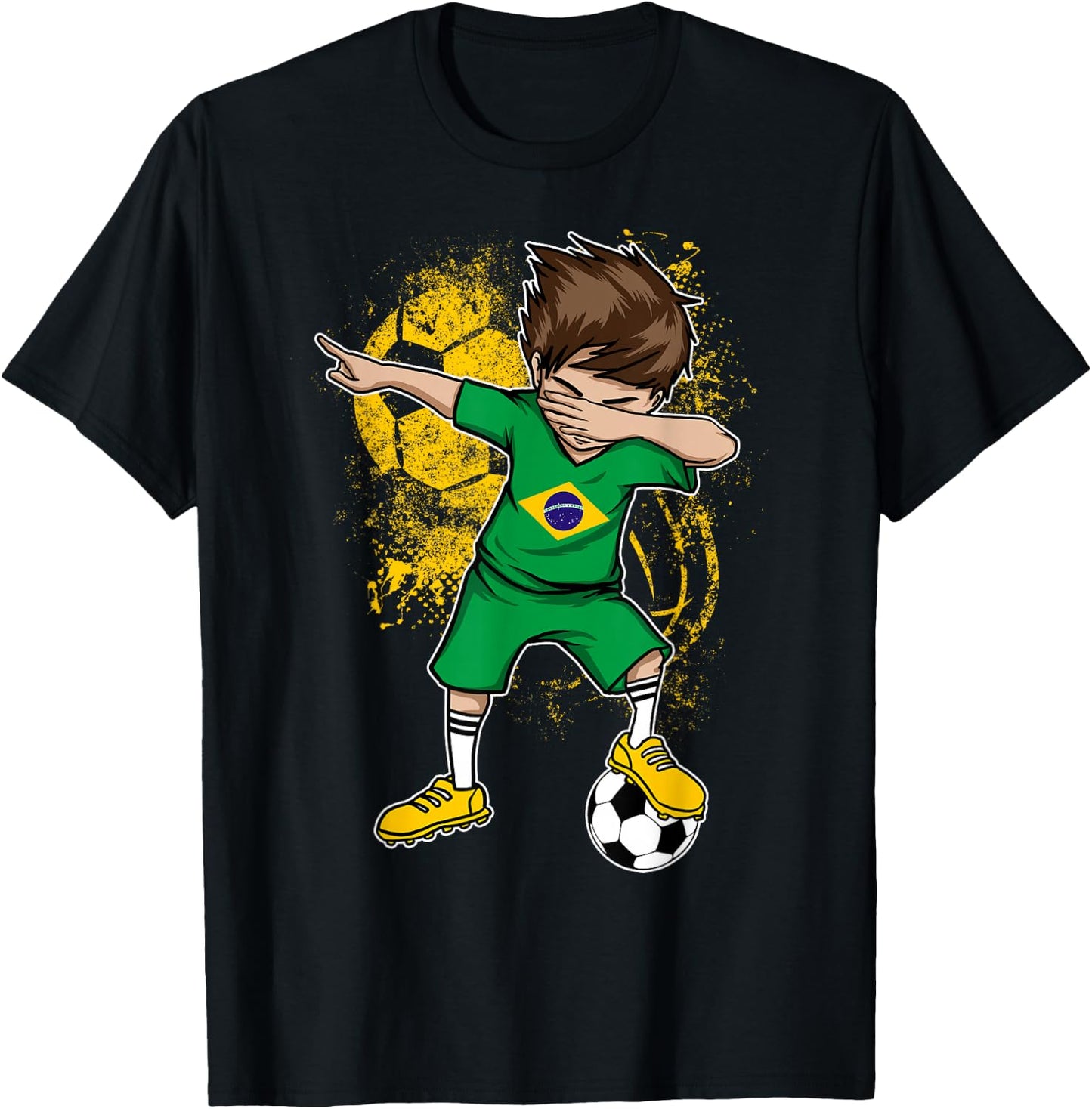 Dabbing Boy Brazil Soccer Shirt Jersey Brasil Football T-Shirt - T-Shirt | Black
