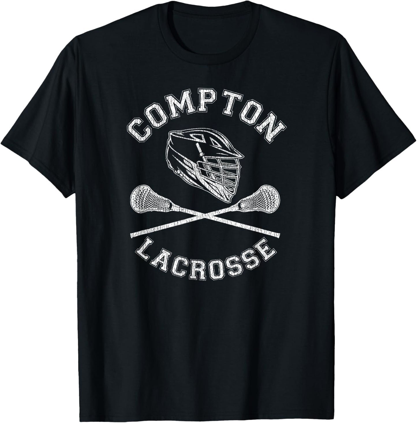 Compton Lacrosse Vintage Distressed Retro Lax T-Shirt - T-Shirt | Black