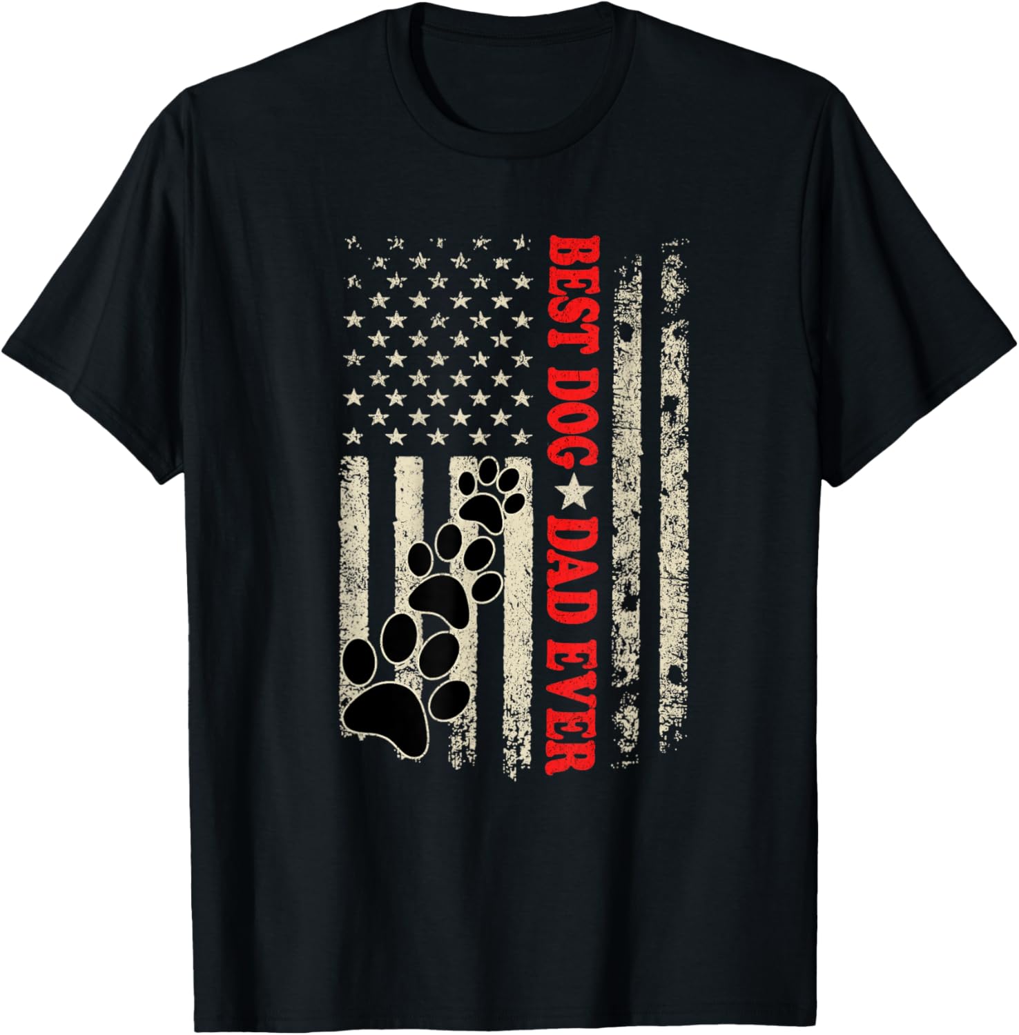 Funny Dad Fathers Day Dog Dad USA Flag T-Shirt - T-Shirt | Black
