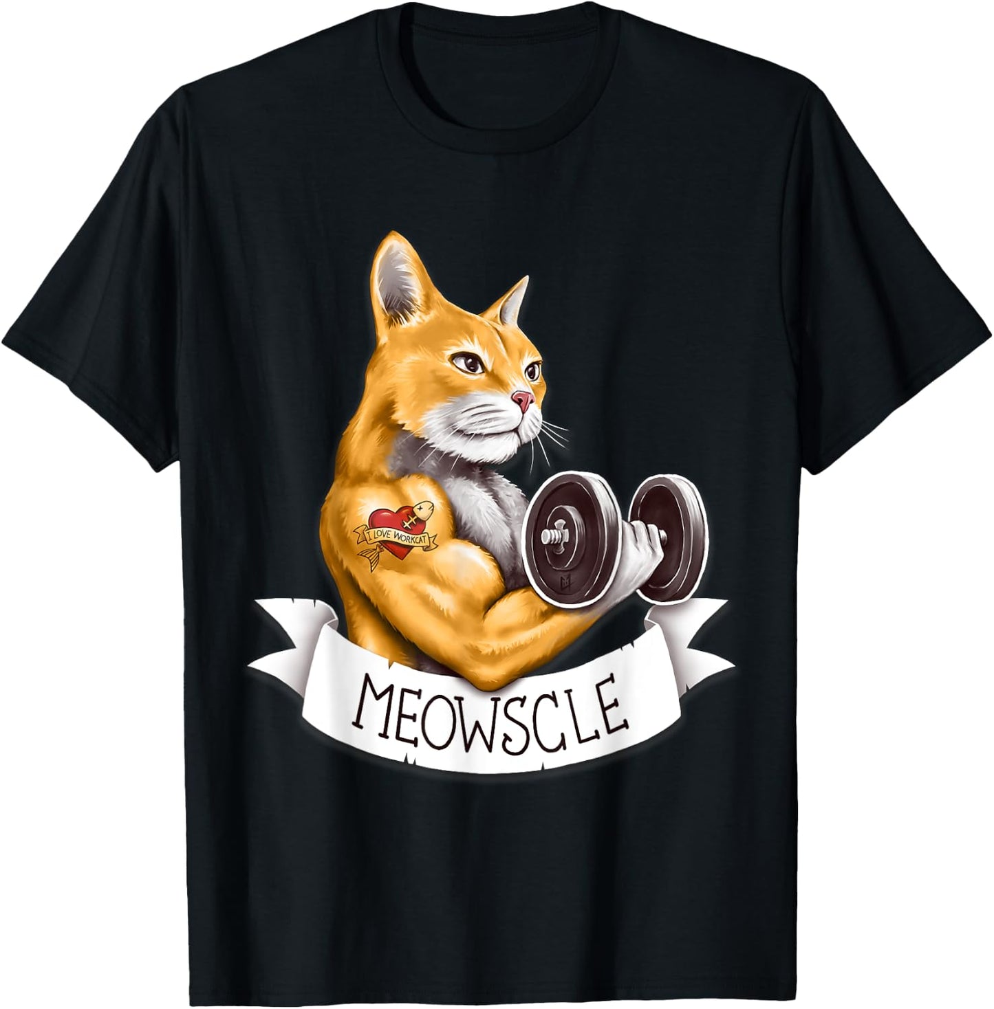 Meowscle Gym Workout Cat Pun Men Women Kids T-Shirt - T-Shirt | Black