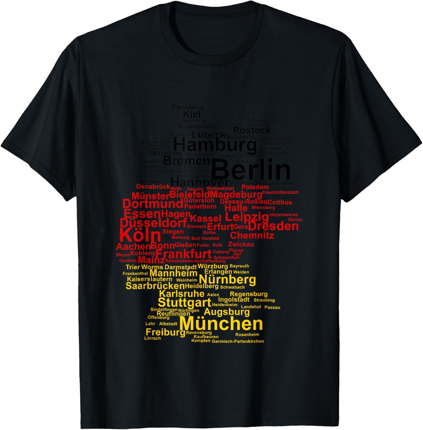 Germany Map Silhouette Towns Cities Flag Berlin Travel T-Shirt - T-Shirt | Black